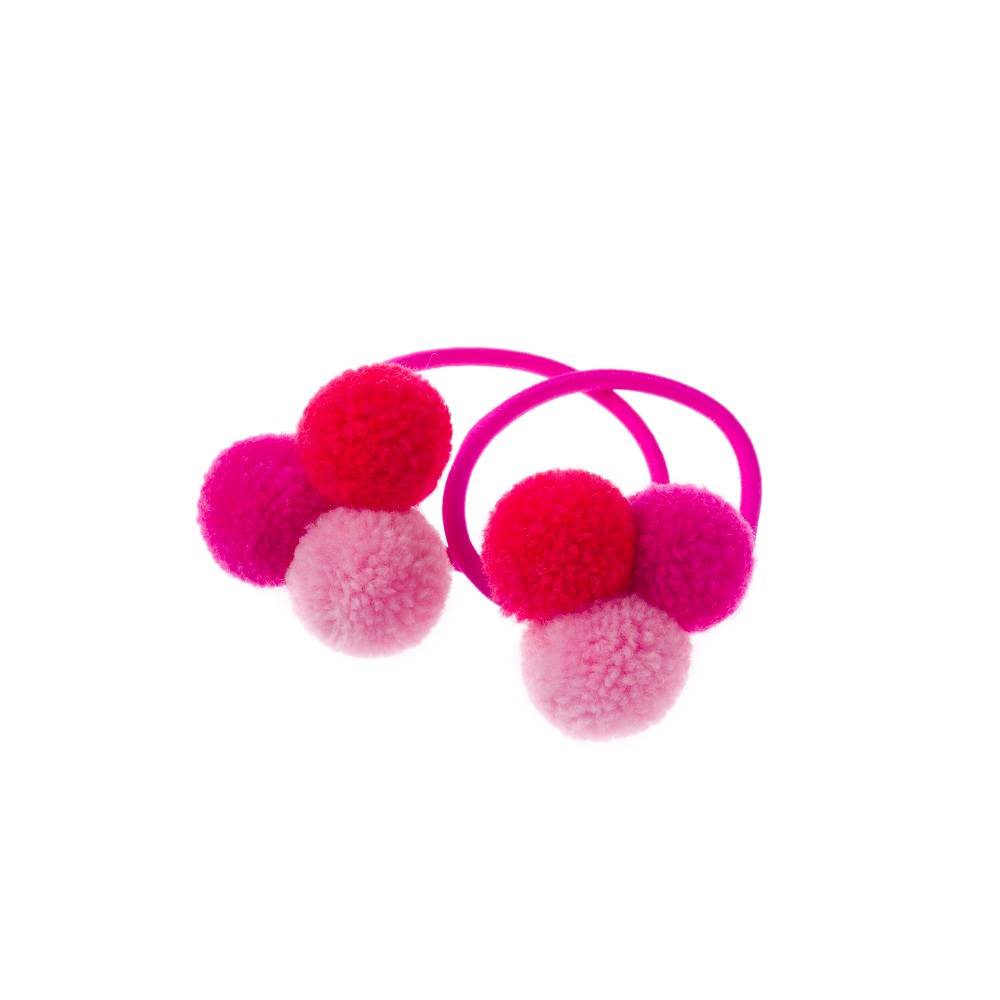 Mini 3 Pompom Hair Bobbles in Pink by PomPom Galore